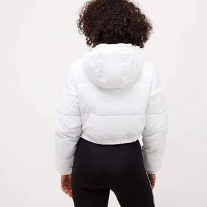 Chaqueta Acolchada Blanca con Capucha para Mujer, Abrigo Corto de Invierno, Manga Larga, Cierre de Cremallera, Color Sólido, Relleno de Poliéster, Gruesa y Cálida - Product Image 6