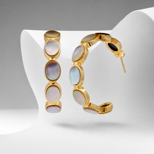 Pendientes de Aro de Latón con Madreperla, Estilo Boho, Chapados en Oro, Hechos a Mano, Joyería Circular para Mujer, Regalo - Product Image 1