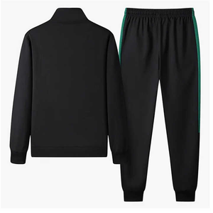 Unisex Black Green White Striped Tracksuit Full <b>Zip</b> Stand Collar Sporty Style Autumn Wear Regular Fit With Side Pockets - Product Image 2