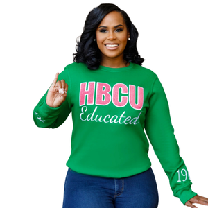 Sudadera Verde HBCU AKA Chenille, Cuello Redondo, Manga Larga, Felpa Suave, Informal, para Mujer, Ropa de Sororidad, Elegante - Product Image 1