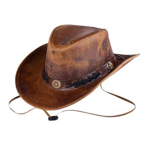 Sombrero Vaquero de Cuero Bicolor Marrón y Beige Estilo Cattleman con Banda de Cuero Trenzado - Product Image 3