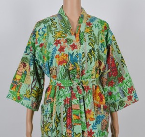 Wholesaler Manufacturer Cotton Bath Robe Beach Kimono Dressing Gown <b>Cardigan</b> Floral Butterfly V-neck Drawstring Closure Quick - Product Image 1