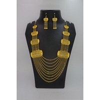 Ensemble de bijoux traditionnels omanais plaqués or, collier long, ensemble de mariée arabe avec boucles d'oreilles, bracelet et bague assortis, ensemble du Moyen-Orient