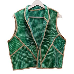 WOODEN BLOCK CRAFT INDIA Chaleco de algodón Green Hand para mujer, estilo vintage, con botones, informal, con estampado, cuello en V, prenda exterior, tejido de punto transpirable - Product Image 2