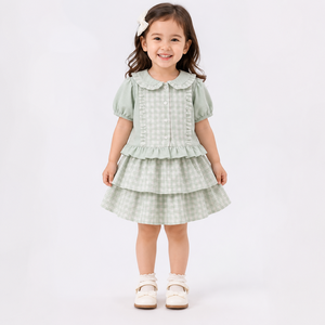 Girls Plaid Ruffle Top & Tiered Skirt Set | <b>Peter</b> <b>Pan</b> Collar Two-Piece <b>Outfit</b> - Product Image 4