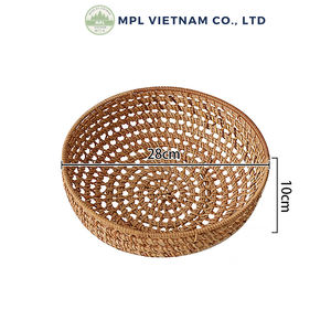 Bandejas de mimbre tejidas a mano, cestas de servicio de estilo europeo multifuncionales de mimbre respetuosas con el medio ambiente para comida, frutas, decoración de cocina rústica - Product Image 5