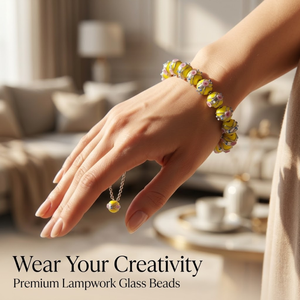 Decorative Wedding Cake Glass <b>Beads</b> | Yellow Lampwork <b>Crystal</b> Round 12mm Silver Swirl Pattern <b>Bracelets</b> Necklaces Earrings - Product Image 2