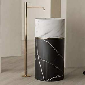 Élégant lavabo sur colonne en marbre moderne avec égouttoir pour projets de salles de bain d'hôtels et d'entrepôts - Product Image 1