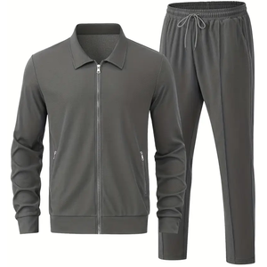 OEM <b>Men's</b> Casual Tracksuit Set Full Sleeve Zipper <b>Jacket</b> Pants Solid Color Breathable Regular Fit Autumn Wear 2 Piece Suit - Product Image 1