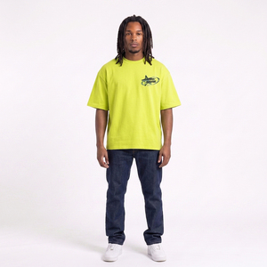 T-shirt à manches courtes jaune fluorescent pour homme, col rond, coupe ample, décontracté, 100% coton, impression du logo étoile, personnalisable avec votre marque - Product Image 5