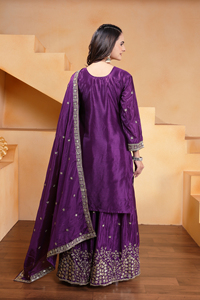 Gorgeous Chinon Silk Pearl Embedded <b>Sequin</b> Top Wide <b>Flared</b> Palazzo Set Stitched Dupatta Girls Three Piece Ethnic Suit - Product Image 6