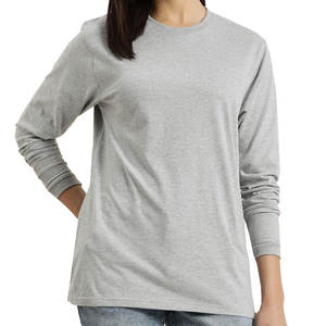 T-shirt à manches longues pour femme, gris, col rond, 100% coton jersey, coupe ajustée, décontracté, couleur unie, manches longues, séchage rapide - Product Image 6