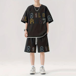 Conjunto de Camiseta y Pantalones Cortos de Algodón 100% Personalizados al por Mayor, Estilo Urbano, de Secado Rápido, Transpirable, con Hombros Caídos y Estampado Puff Oversize - Product Image 6