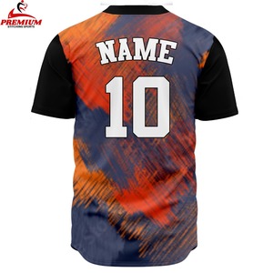 Maillot de baseball unisexe imprimé par sublimation personnalisé en polyester, vente en gros, manches courtes, col en V, chemises boutonnées, hip-hop, sport - Product Image 2