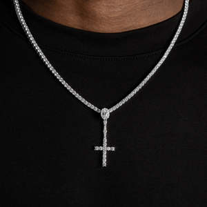 Moissanite <b>Cross</b> Drop Tennis Necklace VVS1 D Color 925 Sterling Silver Christian Hip Hop Jewelry - Product Image 2