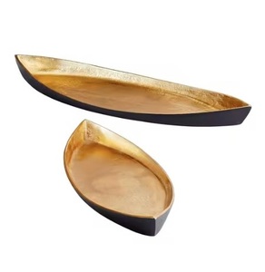 Oval <b>Gold</b> Plated Decorative <b>Tray</b> with Floral Design Modern <b>Serving</b> <b>Tray</b> for Home Tableware Decor Hot Arrival - Product Image 3