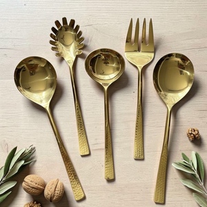 Gold Plated Serving Spoon Set <b>Mirror</b> Finish Long Handle Glam Design Party Tableware - Product Image 4