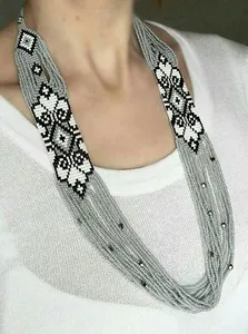 Collier bohème chic vintage fait main, collier perlé, bijoux ukrainiens, long collier en plumes ukrainiennes pour cadeau, mariage - Product Image 2
