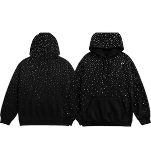 เสื้อฮู้ดดี้ผู้ชายสีดำประดับเพชรเทียม ทรงโอเวอร์ไซส์ ผ้าฝ้ายฟลีซ สตรีทแวร์ หนานุ่ม ผลิตโดยผู้ผลิตแบรนด์ส่วนตัว - Product Image 4