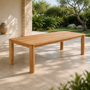 Grande table de jardin en teck massif, fabriquée à la main, durable, mobilier d'extérieur pour villa, complexe hôtelier, hôtellerie, usine OEM - Product Image 1