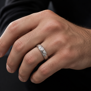 925 Sterling <b>Silver</b> <b>Mens</b> Solitaire Diamond <b>Ring</b> Geometric Engraved Band High Polish Finish Modern Wedding Party Daily Wear Gift - Product Image 5