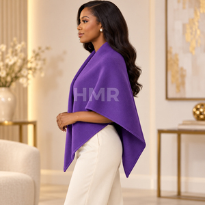 Capa elegante de mezcla de lana morada de la hermandad HMR Sorority con mangas de murciélago y cuello chal para usar en invierno - Product Image 3