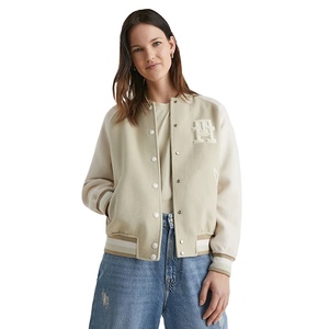 Wholesale Custom Women's Beige Varsity <b>Jacket</b> With Embroidered Letter H Logo Full Sleeve O-Neck Autumn Style - Product Image 1