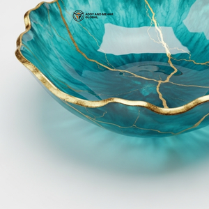 ชามเสิร์ฟตกแต่งรูปดอกไม้สีฟ้าอมเขียวขอบทองลายหินอ่อนหรูหราสำหรับใส่ผลไม้หรือของว่าง - Product Image 5