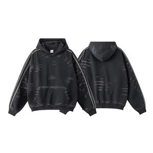 Sudadera con Capucha de Felpa Francesa Vintage para Hombre, al por Mayor, con Logotipo Personalizado, de Alta Calidad, con Mangas a Rayas Extra Grandes, para Otoño - Product Image 6