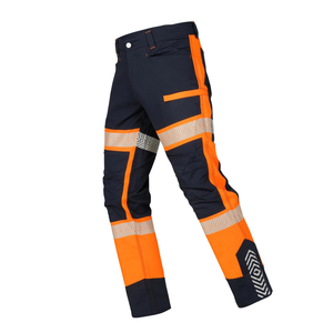 Men's High Visibility Reflective <b>Work</b> <b>Pants</b> With <b>Cargo</b> Pockets Orange Navy Color Blocked Breathable Oxford Fabric - Product Image 1