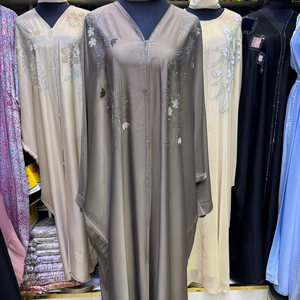 Abaya Musulmana Tradicional de Manga Larga con Cuentas y Lentejuelas, Estilo Dubai, Hecha a Mano, para Bodas, Transpirable, con Cuello en V, Venta al Por Mayor - Product Image 1