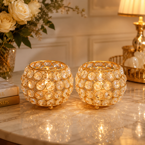 Juego de 2 Portavelas de Cristal para Velas de Té – Portavelas Decorativos de Metal Dorado, Elegantes Soportes para Velas de Té, de Alta Demanda - Product Image 3