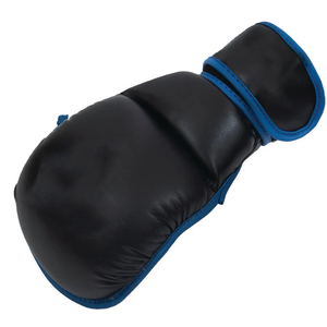Black PU Breathable Boxing Gloves with Blue Trim <b>Hook</b> Loop Closure Adjustable Wrist Strap for Adults Martial Arts Training Gear - Product Image 4