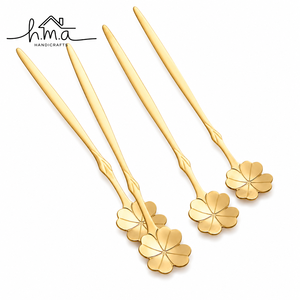 Brass Salad Server Set <b>Gold</b> And Silver Color Oval <b>Spoon</b> And Three Prong Fork With Leaf Shape Handle Elegant <b>Serving</b> Cutlery Tabl - Product Image 2