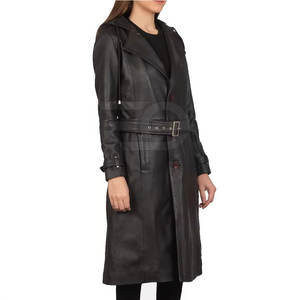 Abrigo largo de cuero genuino para mujer, corte regular, gabardina de invierno con cinturón ajustable, nuevo diseño. - Product Image 6
