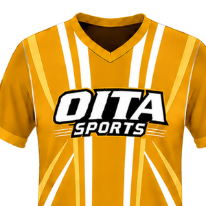 Camiseta de Rugby Amarillo Dorado y Blanco, Manga Corta, Cuello en V, Uniforme de Equipo, Transpirable, Personalizable, Ropa Deportiva de Entrenamiento - Product Image 6