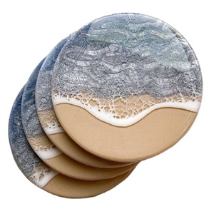 ENHANCES Quality Epoxy Resin Coasters <b>Set</b> With Ocean Effect Decorative Square Round Epoxy <b>Wood</b> Resin Coaster by Craftsy Home - Product Image 1