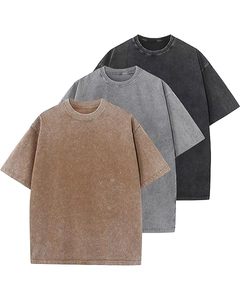 Camiseta de Jersey de Poliéster Lavado para Hombre, Talla Grande, Cuello Redondo, Manga Corta, Color Sólido, Corte Casual, Largo Regular, Estampado Frontal - Product Image 1