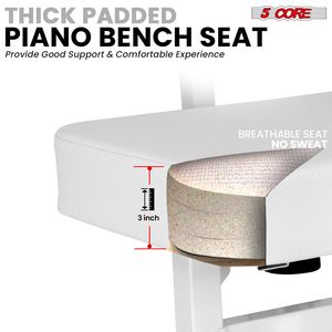 Panca per pianoforte 3 pezzi resistente con cuscino imbottito e schienale regolabile in altezza sedia musicista-PNB B-REST WH - Product Image 5