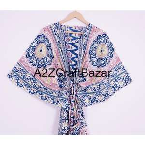 Robe Kaftan Longue en Coton Fait Main pour Femme, Cache-maillot d'été avec Volants à Pompons, Taille Naturelle, Logo, Style Décontracté, Lavable - Product Image 3