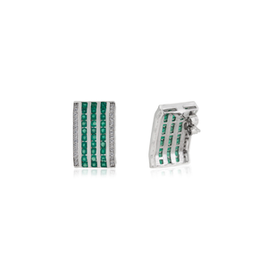 Pendientes Geométricos de Plata 925, 100% Auténticos, con Ónix Verde y Diamantes en Engaste de Canal, Minimalistas, para Uso Diario de Mujer - Product Image 5