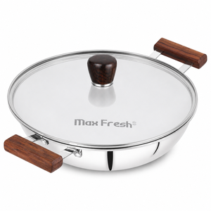 Ensemble de casseroles Maxfresh Premium en acier inoxydable triple couche avec couvercle en verre durable, poignée en bois, compatible lave-vaisselle et four, design moderne - Product Image 1
