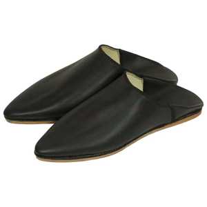 Babouches marocaines simples en cuir véritable pour hommes, couleur noire - Product Image 1