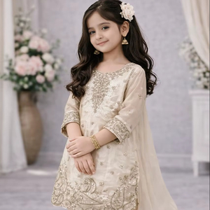 ชุดเด็กดีไซน์เนอร์สำหรับงานปาร์ตี้ - เสื้อสัลวาร์และผ้าคลุมไหล่ - Product Image 1