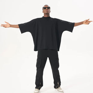 Camiseta Corta de Algodón Grueso de 300GSM, Estilo Urbano, Hip Hop, para Hombre, Corte Amplio y Desgastado - Product Image 1