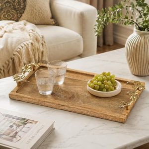 Planche à fromage rustique en bois d'acacia avec motif végétal, plateau de service décoratif et poignées en laiton pour apéritifs et réceptions - Product Image 3