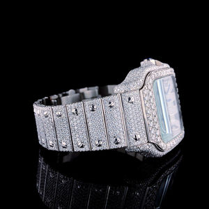 Reloj de Hombre con Diamantes Moissanite VVS de Alta Calidad, Diseño Deportivo Cuadrado, Acero Inoxidable, Chapado en Oro Blanco, Piedra Azul Romana, Ideal para Cumpleaños - Product Image 2