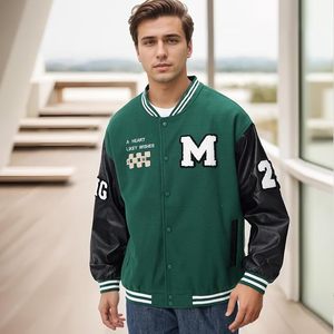 เสื้อแจ็คเก็ตบอมเบอร์ทรงวาร์ซิตี้สำหรับผู้ชาย  แบบหนา  ปักลายตัวอักษรแบบวาร์ซิตี้ - Product Image 6