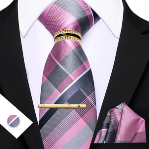 Conjunto de Corbata a Cuadros Colorida para Hombre, Corbata Tejida, Pañuelo de Bolsillo, Mancuernillas con Anillo para Corbata, Clip para Corbata, Accesorios para Traje de Boda - Product Image 3