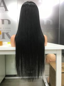 Cheap Jet <b>Black</b> Color <b>Long</b> Remy Wig With Closure 5x5 26 Inch 100% Vietnamese Human Hair Real Human Hair Wig - Product Image 3